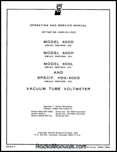 HP 400D / 400H / 400L Service & Operation Manual HP 400D / 400H / 400L Service & Operation Manual